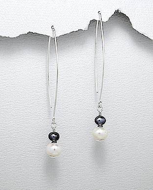 Black and White Pearl Sterling Silver Earrings