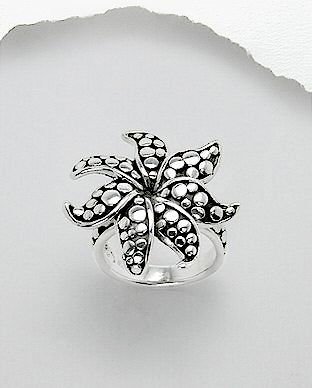 Large Sterling Silver Spotted Flower Ring