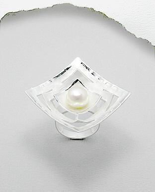 Large Sterling Silver Diamond Freshwater Pearl Ring