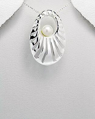 Contemporary Oval Sterling Silver and Pearl Pendant