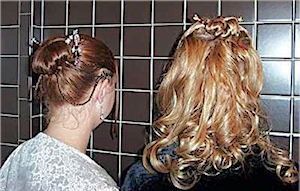 Andi Apple Johnson shows off her custom Anam Cara Bridal GeishaStix hair pin and her Cariad custom LongLocks BridalStix, while her sister shows off her Torrid LongLocks GlitterStix Hair Sticks