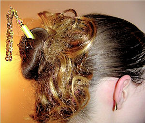 Larissa shows off her Golden Butterfly LongLocks GeishaStix Hair Pin