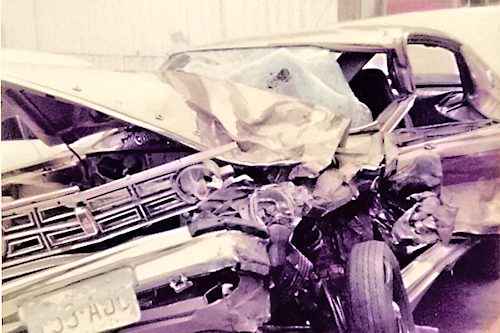 Front View of Dodge Colt After Head-On Collision