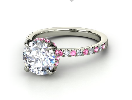 Diamond and pink sapphire engagement ring