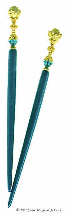 Gilded Blue LongLocks Hair Sticks- Click to see our hair jewelry catalog!