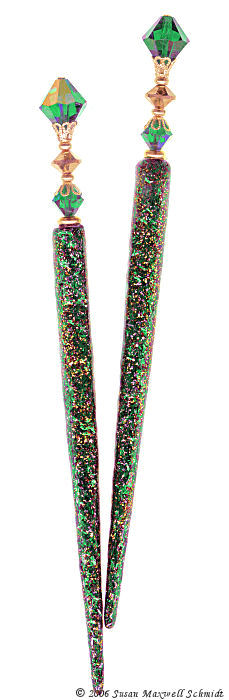 Glittering Emerald LongLocks GlitterStix Hair Sticks