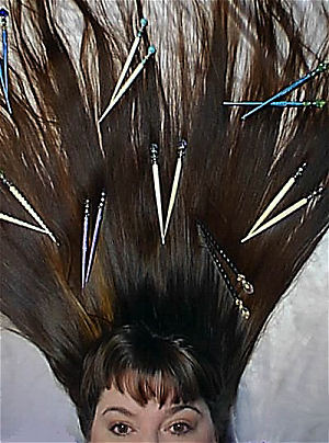Susan Maxwell Schmidt with some of her own favorite hairsticks