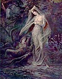 'Merlin and Vivien' by Lancelot Speed - Click to send as a free postcard!