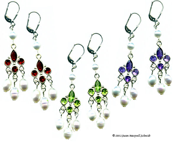 Princess Pearls Waltzing Willow Geunine Gemstone, Pearl and Sterling Silver Earrings