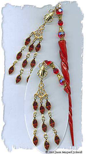 Ruby Scarab LongLocks GeishaStix Hair Pin