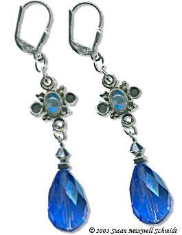 Sapphire Moon Waltzing Willow Vintage Swarovski Crystal, Moonstone & Sterling Silver Earrings