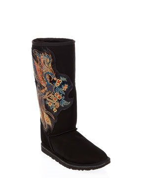 Koolaburra Suede Phoenix Boots in Black With Swarovski Crystal
