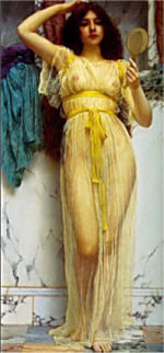 'The Mirror' by John William Godward - Click to send as a free postcard!