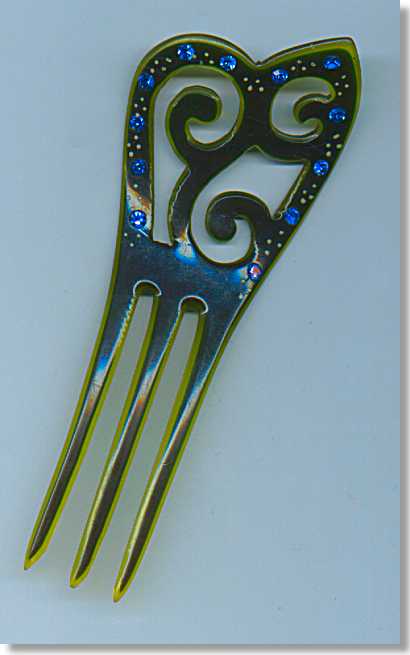 Art Deco Two Layer Celluloid Sapphire Rhinestone Hair Comb