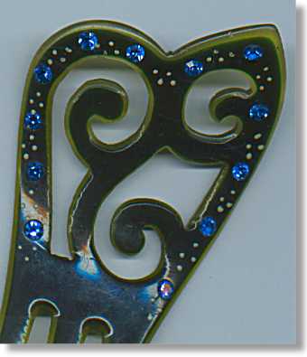 Closeup of Art Deco Two Layer Celluloid Sapphire Rhinestone Hair Comb