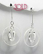 Sterling Silver Retro Dangling Hoop Earrings