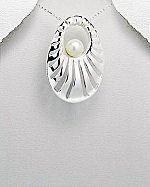 Contemporary Oval Sterling Silver and Pearl Pendant