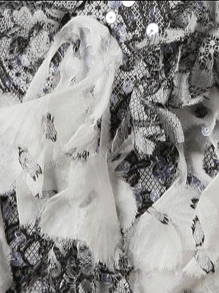 Carolina Herrera Black & White Beaded Silk Chiffon Gown - Extreme Closeup