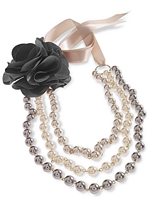 Newport News Fauz Pearl Necklace With Rosette Pin
