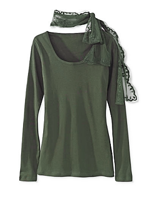Newport News Scoop Neck Tee With Scarf in Olive
