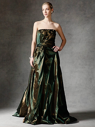 Reem Acra Emerald and Bronze Gown