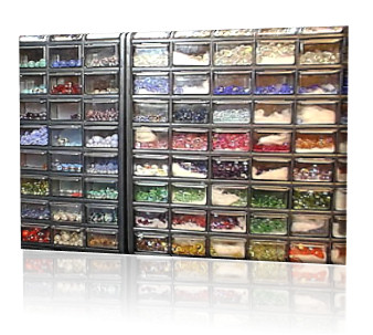 Drawers of beads line the walls of the LongLocks studio